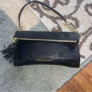 MICHAEL KORS Tassel Black Pebbled Leather FLAP SHOULDER BAG NEW